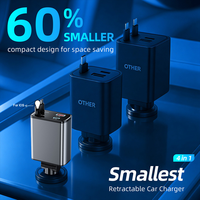 Vente d'usine OEM ODM Chargeur de voiture 78W 4 en 1 avec câble rétractable, adaptateur de charge rapide avec certification CE/ROHS/UKCA/FCC