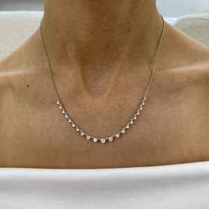 Collar de cadena de diamantes creado en laboratorio, oro blanco sólido de 14K, Diamante alargado de corte redondo, joyería hecha a mano para mujer - Product Image 4