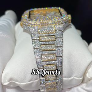 สินค้ามาใหม่นาฬิกาอะนาล็อกระบบกลไกของผู้ชายชุบทอง14K ใส VVS เพชรสีขาวเต็มรูปแบบสแตนเลสจากญี่ปุ่น - Product Image 5