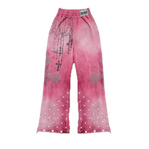 Customized Vintage Men's Streetwear Two-Piece Set Full Rhinestone Screen Printed Eco-Friendly Hoodie Sweatpants Jogger Acid Wash - Product Image 6