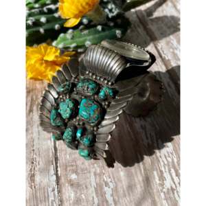 Arthur J Williams Vintage Turquoise & Sterling <b>Silver</b> Watch <b>Cuff</b> <b>Bracelet</b> Fashionable Vintage <b>Bracelet</b> - Product Image 4