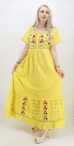 Robe maxi à manches courtes pour femmes, nouvelle conception, broderie florale, élégante, longueur au sol - Product Image 4