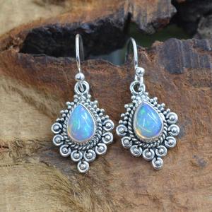 Handmade Ethiopian Opal Earrings Pear Sterling Silver Hook Jewelry Elegant Gemstone Gift For Women - Product Image 5
