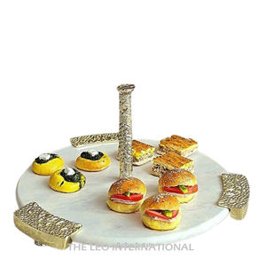 Gancho colgante de forma redonda, diseño chapado en oro, soporte de desierto de cumpleaños de lujo, soporte de pastel de Material de mármol de aluminio - Product Image 2