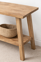 Table console en teck recyclé écologique avec motif de grain naturel, design minimaliste, apparence moderne, salon, gonflable