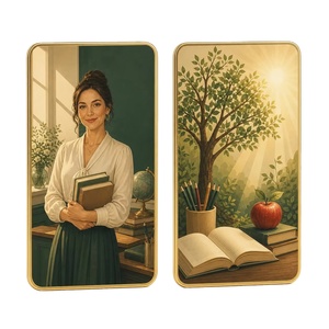 Tarjeta Coleccionable <span class=keywords><strong>de</strong></span> Arte Metálico <span class=keywords><strong>de</strong></span> Doble Cara con Diseño <span class=keywords><strong>de</strong></span> Árbol del <span class=keywords><strong>Conocimiento</strong></span> para Profesor, Marco Dorado, Libro, Manzana, Globo, Lápiz, Regalo Inspirador - Product Image 1