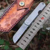 Couteau de chasse pliant CNC Hongrui, nouveau design, en acier Damas, avec manche en alliage de titane CT4 à surface lisse, idéal pour le camping