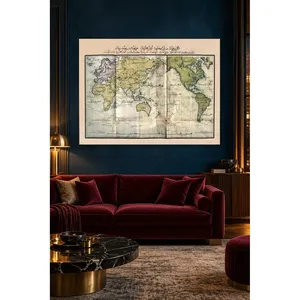 Mapa del mundo antiguo de Fida con letras turcas otomanas, impresión en lienzo - Product Image 3
