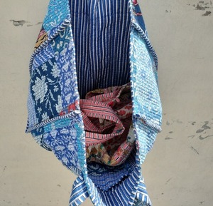 Bleu bohème matelassé sac fourre-tout indien imprimé fleuri fait à la main tous les jours Shopping épaule sac à main à la mode Patch cadeau deux sangles - Product Image 3