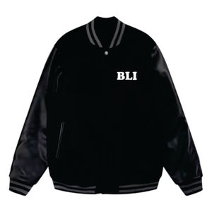 2025 Unisex Varsity Men's Letterman Baseball Black Wool Black Cow Chaqueta con mangas de cuero genuino - Product Image 4