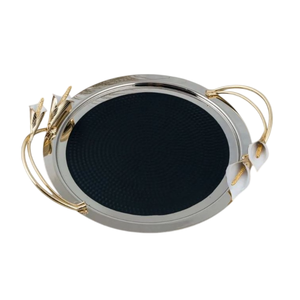 Dahlia Design Plateau En Laiton Poli En Acier Inoxydable Table Classique Nourriture Thé Café Plateau De Service Poudre Noire Enduit Restauration Utilisation - Product Image 5