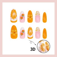 NBL-JX-145 3D Oranje Fruit Gradient Press-on Nagels 30 stuks Herbruikbare Volledige Dekking Kunstnagels Zomer Handgemaakte Amandel Nageltips