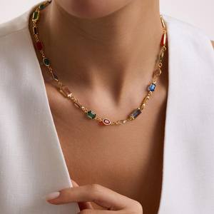 Collar de Piedras Preciosas Coloridas de Esmeralda, Rubí y Zafiro, Plata de Ley 925, Chapado en Oro de 14K - Product Image 6