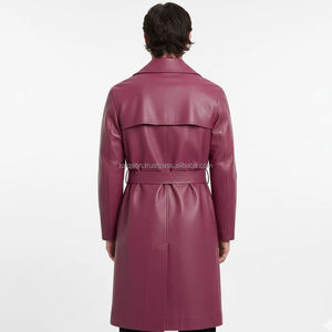 <b>Men's</b> Double Breasted Button Genuine Leather Cowhide Thermal Breathable Trench Coat Long <b>Overcoat</b> <b>Winter</b> Fashion - Product Image 3