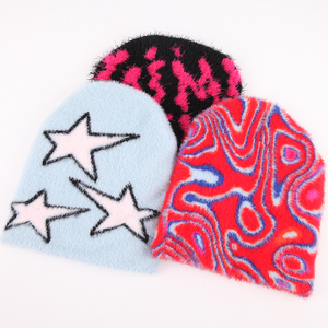 Gorro de jacquard deportivo personalizado bordado a mano cálido invierno Mohair Beanie sombreros con logotipo personalizado - Product Image 3