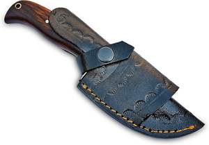 Cuchillo de supervivencia al aire libre hecho a mano de acero de Damasco, hoja fija, Funda de cuero, soporte OEM, estilo vaquero para caza y Camping - Product Image 6