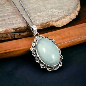 อุกวามารีนธรรมชาติอัญมณี 925 เงินสเตอร์ลิงรูปไข่ArtisanดูพฤษภาคมBirthstoneเครื่องประดับจี้คลาสสิกMade In India - Product Image 2