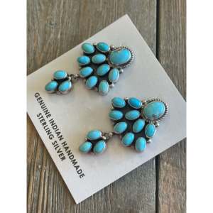 Renelle Perry Kingman Turquoise & Sterling <b>Silver</b> Cluster <b>Dangle</b> Drop <b>Earrings</b> - Product Image 3