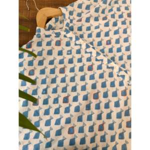 Robe longue élégante Fintastic en coton et lin brodée et imprimée au bloc, avec poches, bleu marine, taille unique, boutique - Product Image 4