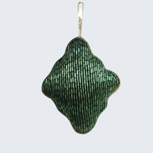 Handmade Quatrefoil Shape Zari Hanging Decorative Tassel with <b>Green</b> Beads & Embroidery for Home Décor - Product Image 3