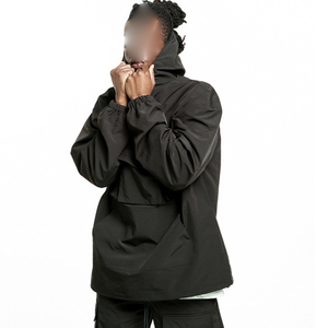 Top Quality Wholesale Oversized Fit <b>Black</b> Nylon Jacket Multi Pockets Pullover Half Zippers <b>Windbreaker</b> Jacket - Product Image 4