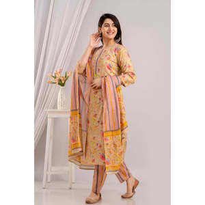 Ensemble Kurta imprimé floral fauve et multi pour femme avec pantalon et dupatta (SHKUP1392) - Product Image 5
