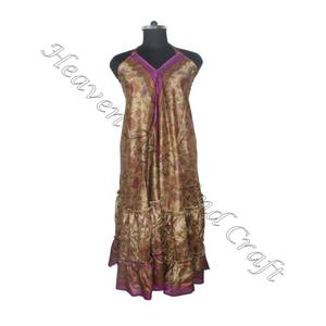 SD012 venta al por mayor bohemio elegante Vintage Sari Maxi vestido para mujeres cuello en V Casual playa Hippie suelto verano fiesta desgaste para niñas - Product Image 3