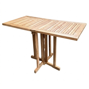 Natural Teak Wood Rectangular Folding <b>Outdoor</b> Garden <b>Table</b> Drop Leaf Slatted Patio Dining <b>Table</b> Setup Decor Pure Art Design - Product Image 1