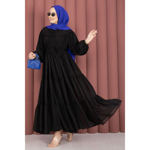 Vestido de Gasa Negro Sólido con Capas y Elegante Detalle Translúcido, Cintura Imperio, Tallas XS a XL, Estilo Discreto para el Día o para Salir de Noche - Product Image 5