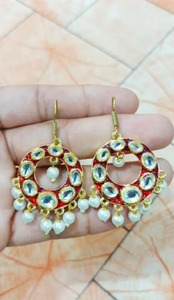 Pendientes tradicionales indios hechos a mano de Metal Meenakari Jhumka con perla de imitación Kundan piedra multicolor imitación regalo de Navidad - Product Image 2