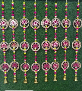 ชุด10ดอกบัวลาเต้แขวน torans ปอมปอมตกแต่งฉากหลังสำหรับงานแต่งงาน Diwali และของตกแต่งบ้าน Mandir ของขวัญตกแต่งปีใหม่ - Product Image 3