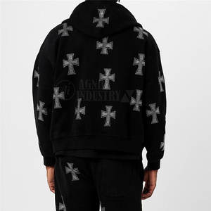 Premium Quality Breathable Hooded Casual Solid Men <b>Rhinestone</b> Tracksuits 100% Cotton Lightweight Street Wear Wholesale - Product Image 3