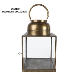 Antique Brass Finish Glass Metal <b>Lantern</b> Vintage Decorative <b>Candle</b> <b>Holder</b> for Indoor Outdoor Home Decor Wedding CenterpieceEvent - Product Image 1