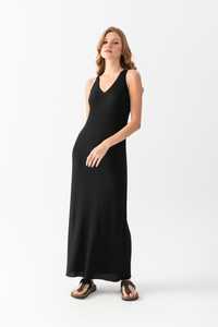 Vestido elegante de punto con cuello en V para mujer, sin mangas, transpirable, tejido de costilla, vestido de alta calidad, servicios OEM personalizables - Product Image 2