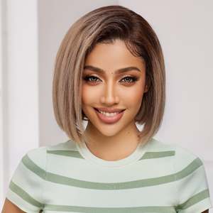 DWY 8 Inch for Ombre Light Brown Short Straight <b>Wig</b> - Product Image 1