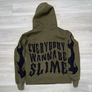 Fabricante Hombres Desgastado Bordado Algodón Mezclado Con Capucha Venta al por mayor Raw Hem Winter Warm Street Style Hoodies - Product Image 2