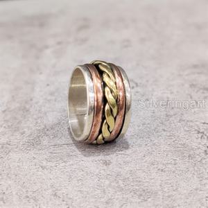 Spinner Band Bohemian Ring Bague en argent sterling 925 pour femme Fidget Bijoux faits à la main Anniversaire Anxiété Mens Spinner Ring - Product Image 1