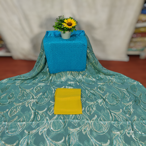 Collection Festive Ramadan : Tissu Somalien Fransawi Dirac en sergé jacquard uni avec motif géométrique à paillettes argentées pour vêtements décontractés - Product Image 1