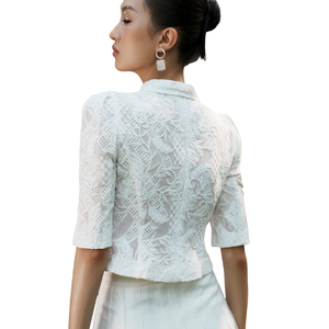 CHAQUETA DE MANGA CORTA MIAA de clase alta, elegante chaqueta blanca de manga corta para mujer con falda larga, ropa de mujer de algodón 100% - Product Image 1