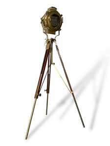 Premium Antique Style Spot Light With Adjustable Metal Head And Wooden Tripod Stand Industrial Floor Decor For Living Room - Product Image 1