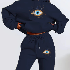 Ensemble sweat-shirt et pantalon de sport pour femme, style hip-hop, décontracté, uni, régulier, polaire d'hiver, chaud, anti-boulochage, 100% coton, personnalisé - Product Image 2