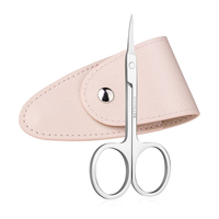 Ciseaux à ongles à cuticules de haute qualité 9 cm lame en acier inoxydable incurvée tranchante ciseaux de soins de beauté ciseaux de manucure en cuir rose
