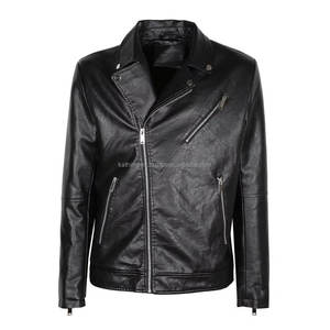 Chaqueta de Cuero Negra Minimalista de Corte Ajustado para Hombre con Cierre Asimétrico y Cuello Camisero, Ropa Casual de Invierno para Motociclistas - Product Image 1