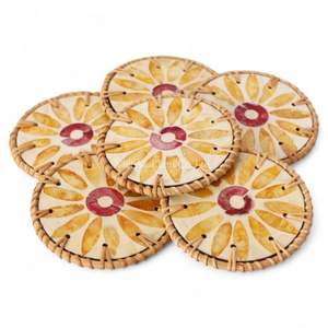 แผ่นรองแก้วหวายธรรมชาติแบบขายส่ง ประดับมุก สำหรับใช้กับกาแฟ ชา และเป็นของตกแต่งป้องกันโต๊ะ - Product Image 2