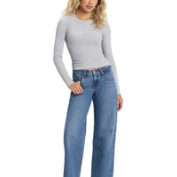 T-shirt décontracté à manches longues pour femme, 95 % coton, 5 % élasthanne, col rond, motif uni, haute qualité, coupe ajustée, idéal pour l'été – Vente en gros