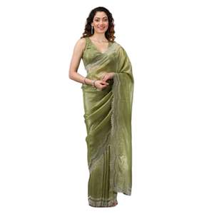 Trendmalls Saree de fête de mariage Siroski pour femme avec chemisier non cousu (K1182-Mehndi) toutes saisons coupe régulière prix de gros - Product Image 1