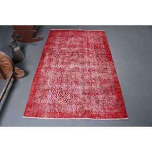 Tapis de 3,8 x 6,6 pieds, tapis turc vintage, tapis rouge uni - Product Image 1