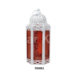 Antique Metal & Blue <b>Glass</b> Tealight Lantern for Home Decoration - Product Image 5
