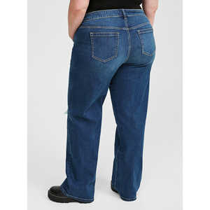 2024, venta al por mayor, pantalones vaqueros transpirables de cintura alta para mujer, pantalones holgados de pierna recta de estilo informal, pantalones rotos con bolsillo de talla grande lavados para otoño - Product Image 4