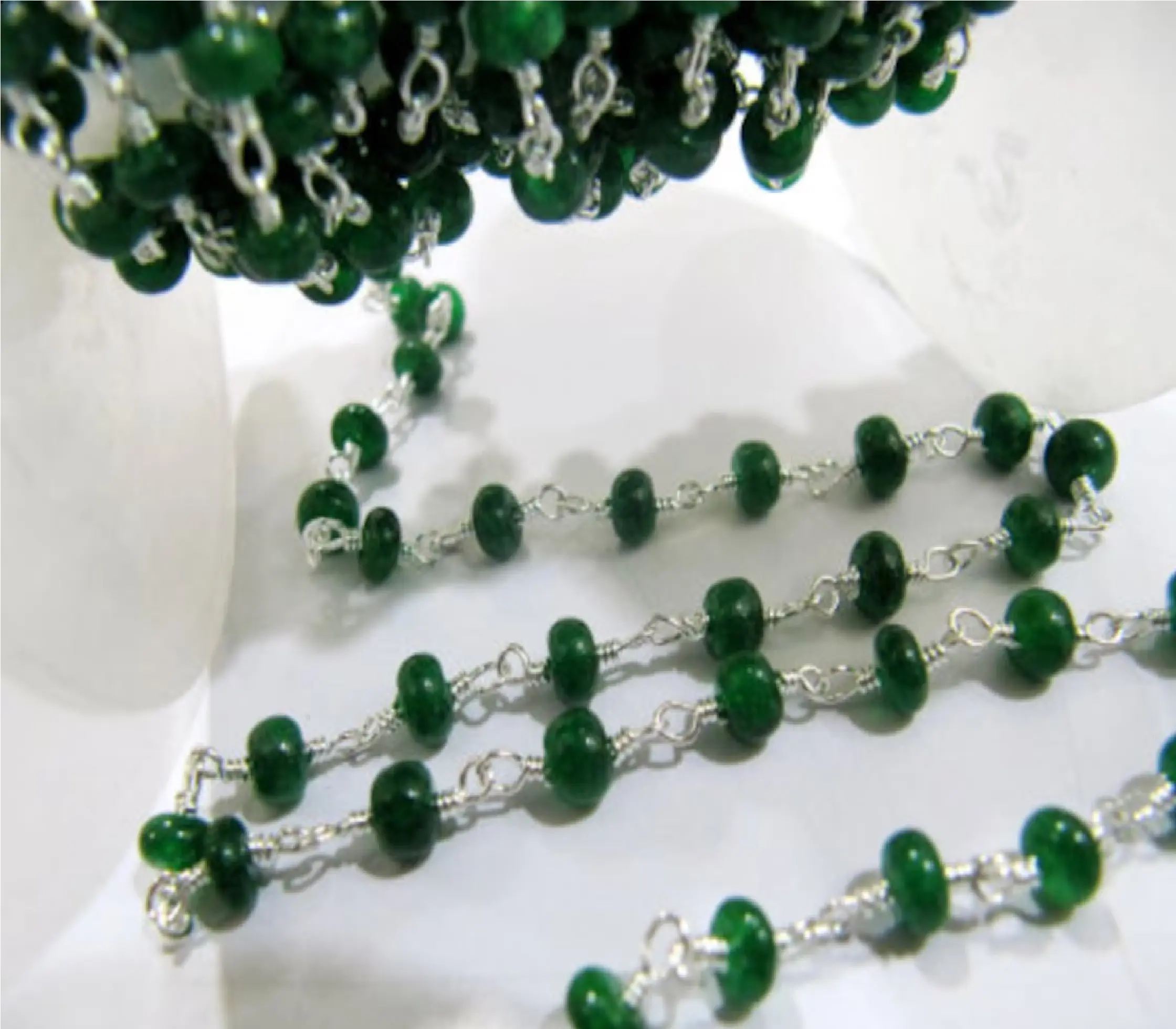 Emerald Round faceted 6 mm Beaded Chain Dyed Emerald Beads Rosary Chain- Corundum Beads Wire Wrapped Chain Wholesale Price